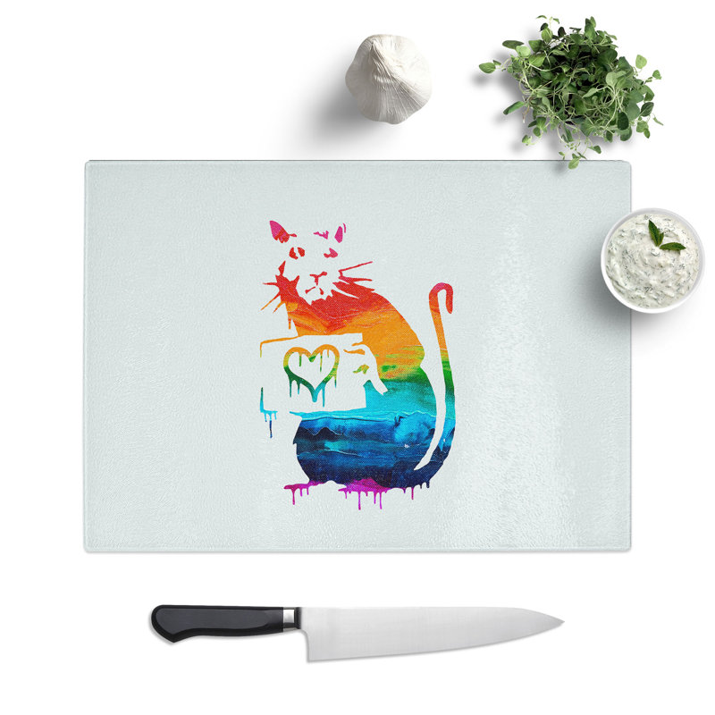 Banksy Rat with Heart Chopping Board, 0.4cm H x 20cm W x 28.5cm L