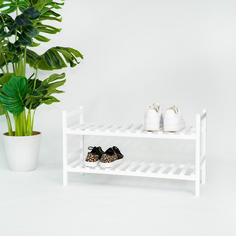  Stackable Wood Shoe Rack Organizer Shelf Closet Entryway Bedroom, White, White