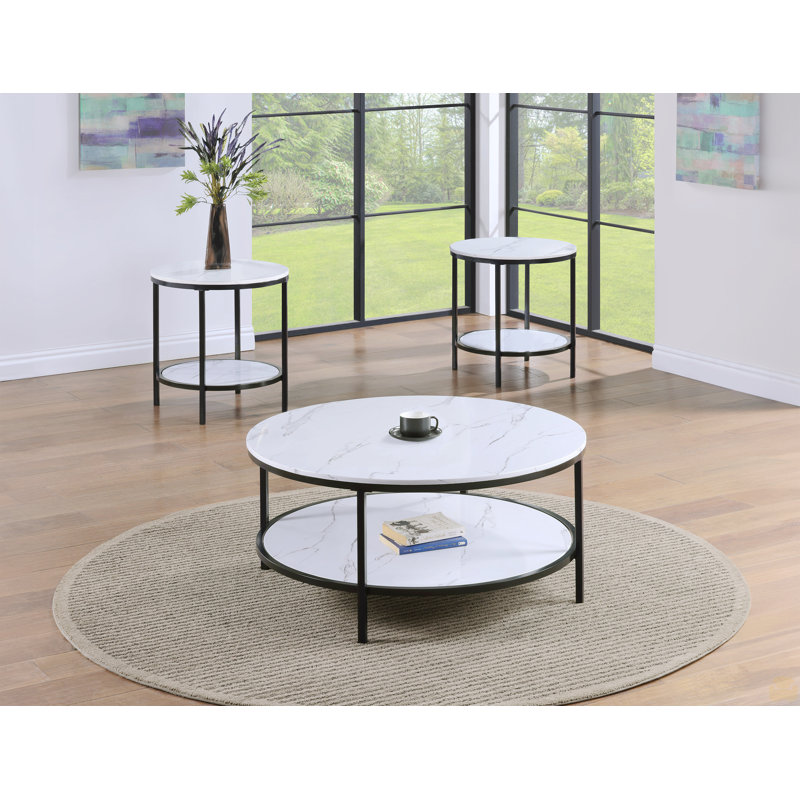 Table basse ronde en faux marbre avec tablette de rangement 1pc