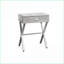 Table basse grise d'aspect ciment avec base chromée en X, stable pour le salon et amp; Chambre à coucher-419786220