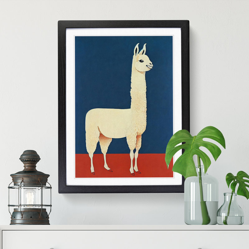 Llama Painting Soviet Art Framed Print, 64cm H x 46cm W x 2cm D, Oak