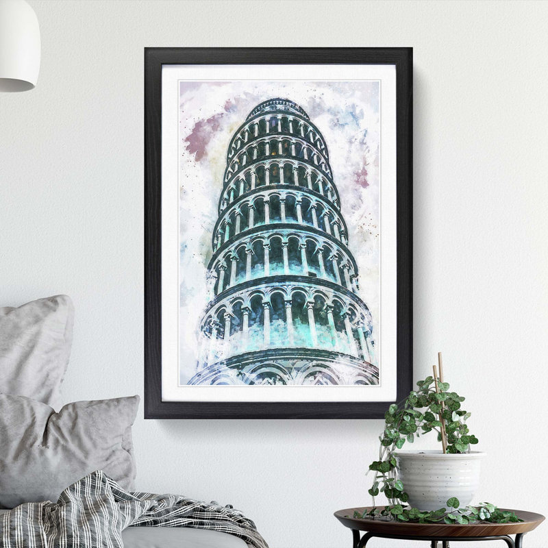 The Leaning Tower of Pisa in Italy in Abstract - Picture Frame Painting Print, Black Framed, 87cm H x 62cm W x 2cm D