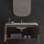 Meuble-lavabo mural avec panneau cannelé 3D et lavabo intégré en céramique