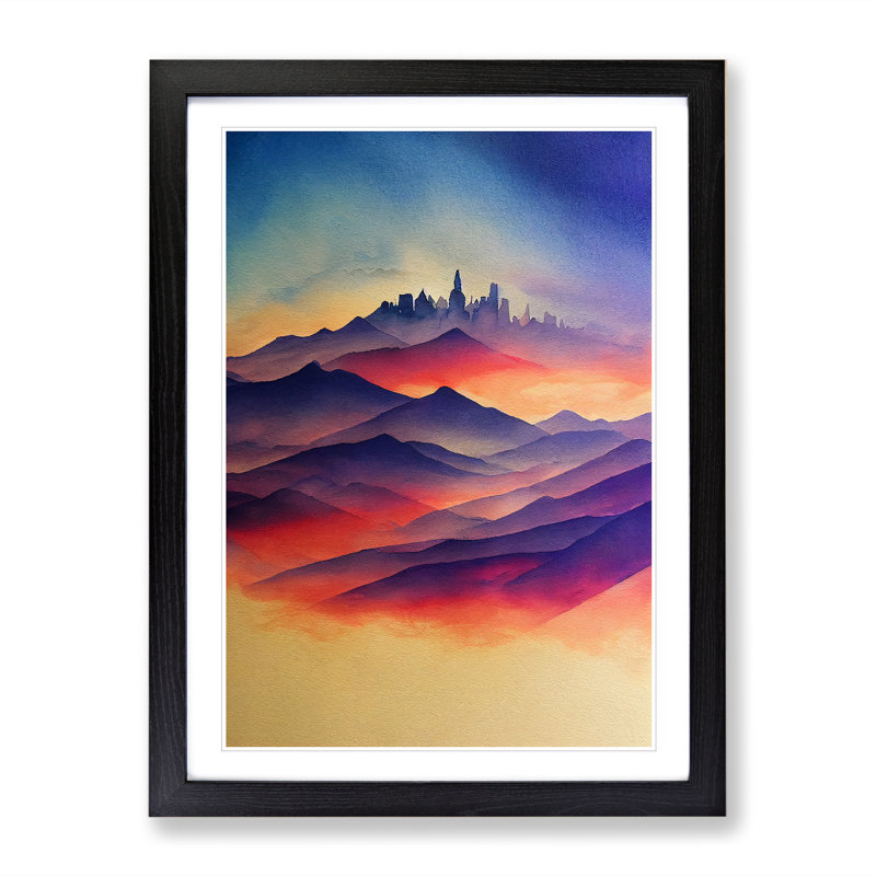 XV1022-5207X Watercoloured Mountain Landscape No.4 - Single Picture Frame Painting, Black Framed, 34cm H x 25cm W x 2cm D