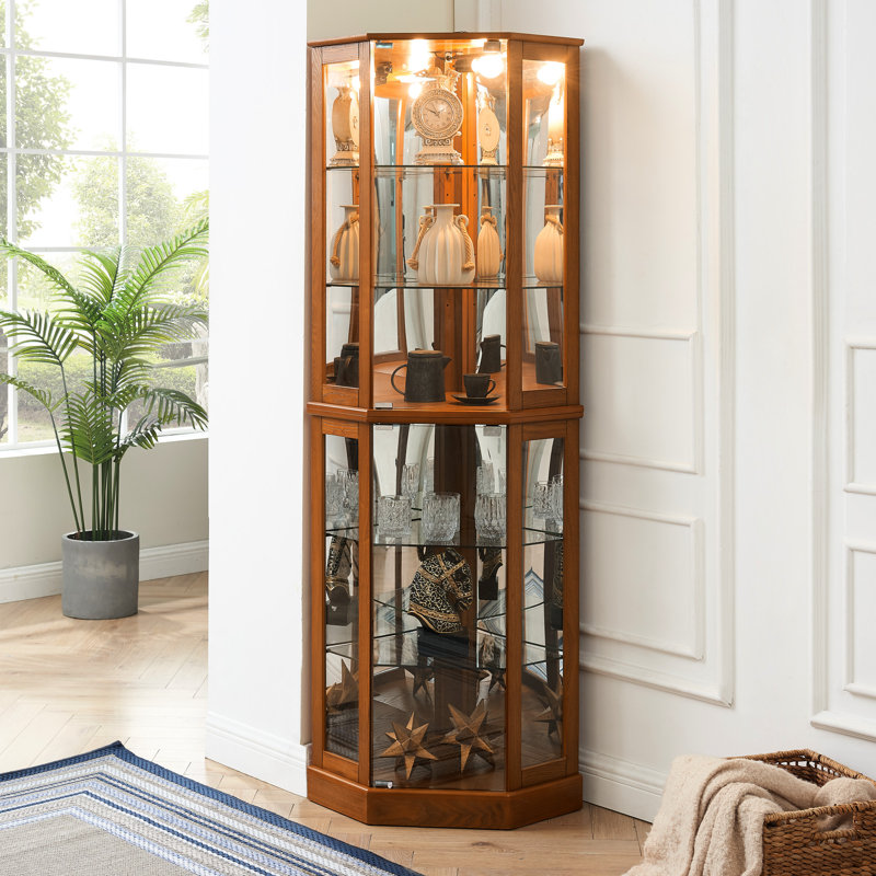 Armoire de rangement lumineuse à 6 tablettes, miroir, réglable, armoire de rangement en chêne avec dossier en miroir, 6 tablettes réglables