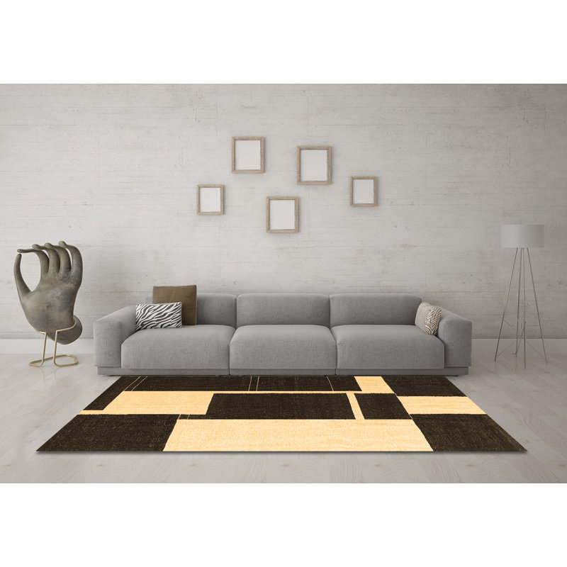 Tapis contemporains brun lavable à la machine 2776, Carré 3 pi