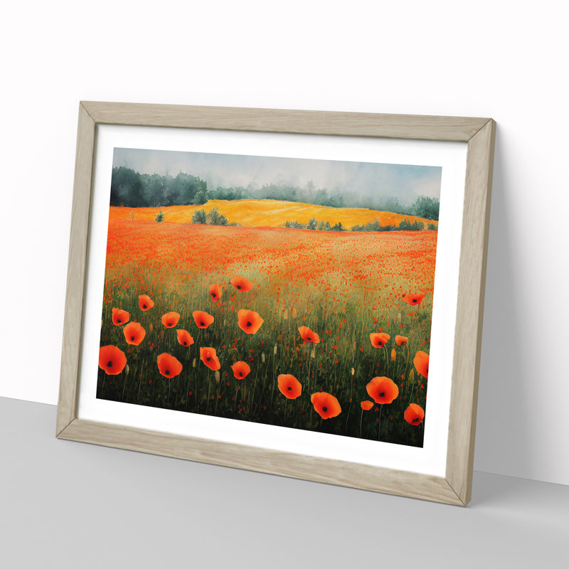 Poppy Field Watercolour Vol.3 - Framed Print, 25cm H x 34cm W x 2cm D, Oak