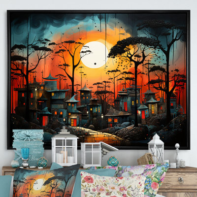 Orange pygmée africain, «Village», art mural tribal africain