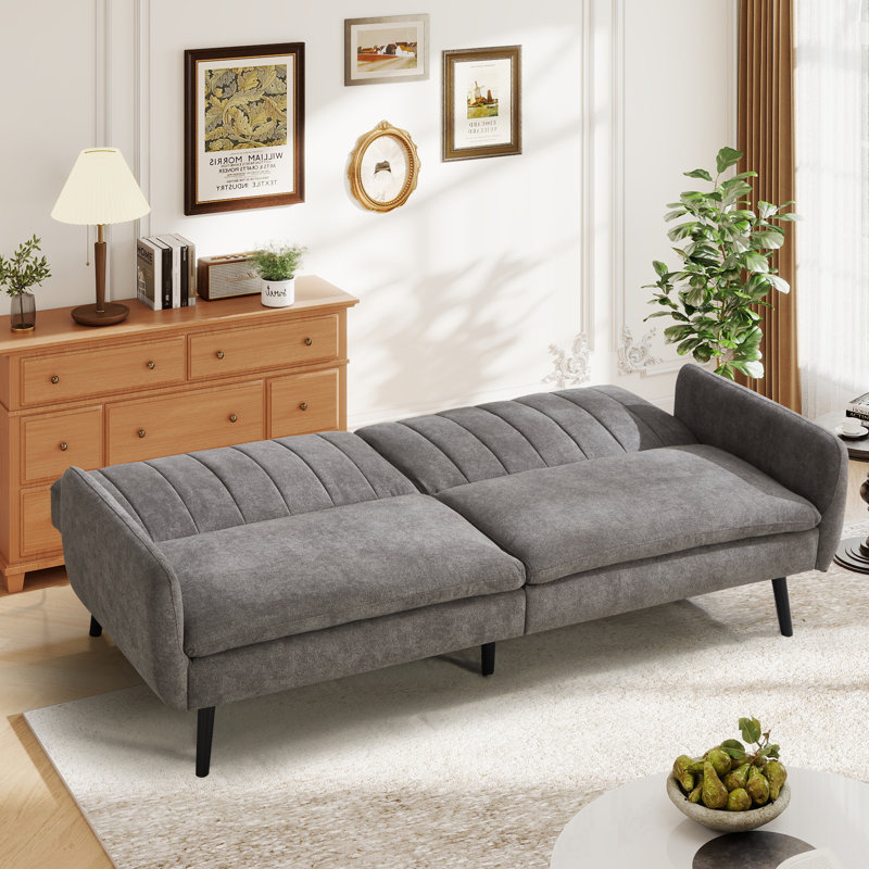 Modern Upholstered Living Room Set With Wooden Armrests & Convertible Backrest, 3 Pcs: Sofa, 2 Chairs, Light Grey
