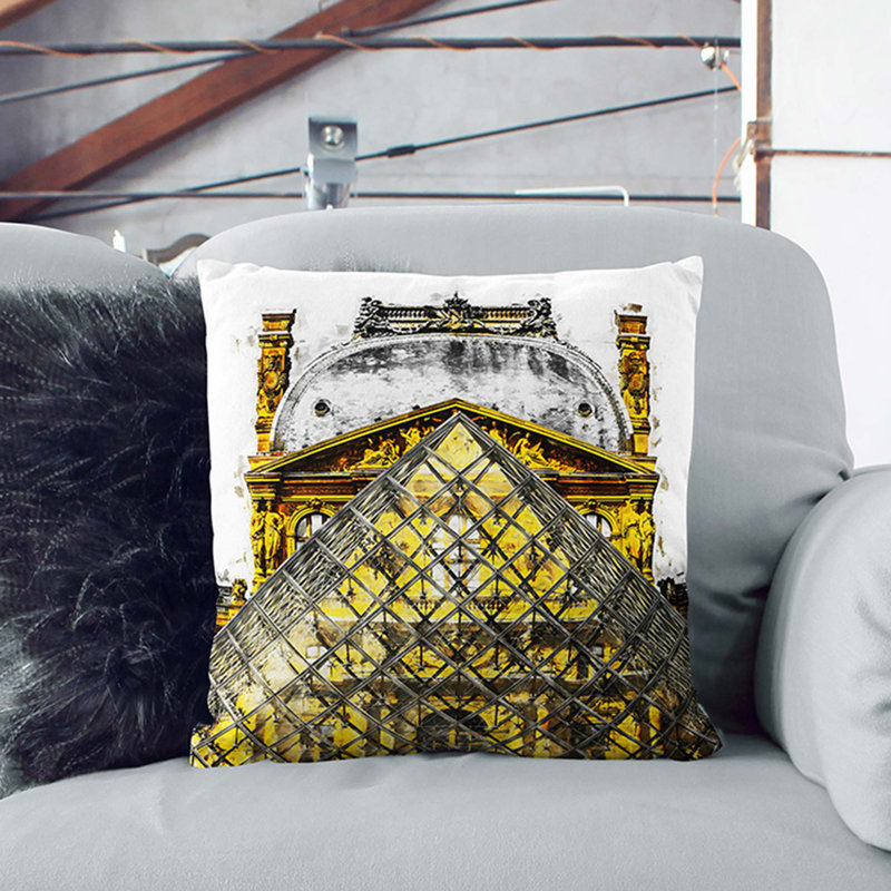 Louvre Museum in Paris France Cushion with Filling, 40cm H x 40cm W x 15cm D, White