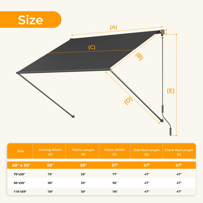 HOMEDEMO Small Retractable Window Awning Outdoor Patio Awning, Sun Shade Shelter with Waterproof UV-Resistant Fabric for Window, Door, Coffee Shop, RV