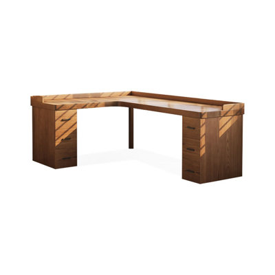 70.87"Walnut L-Shaped Solid Wood with 6 drawers desk