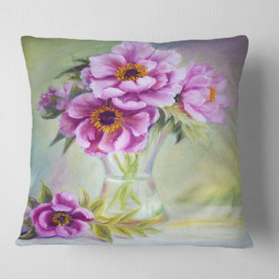 Peonies In Vase Still Life Floral Pillow