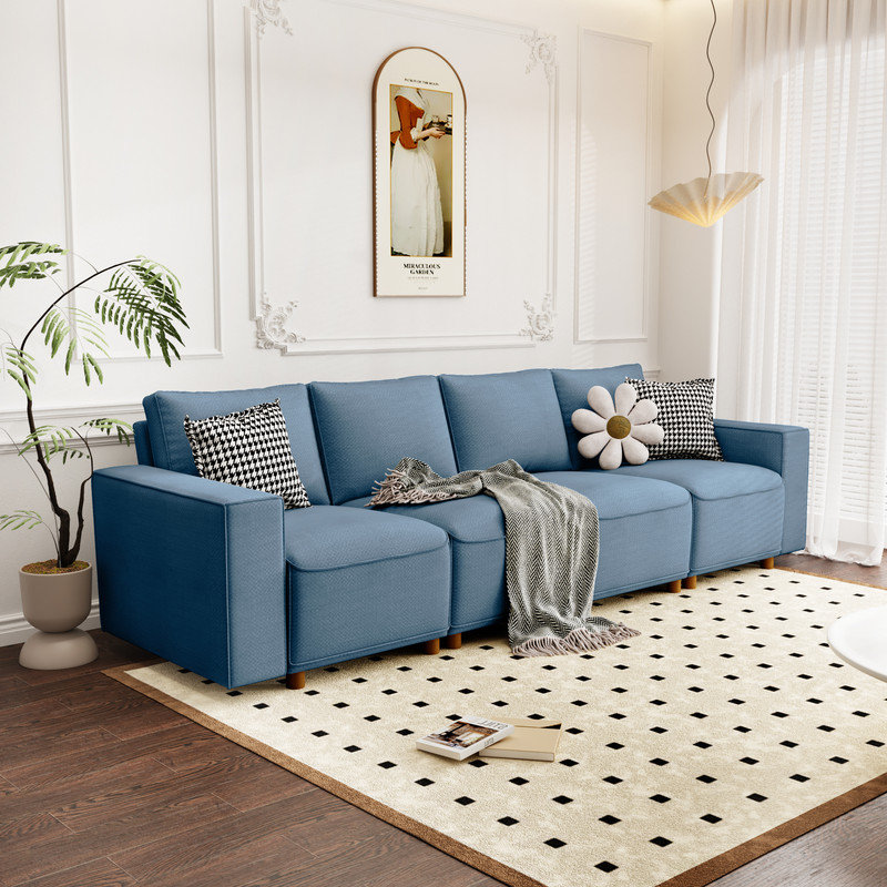 Rodericus Upholstered 118'' Sofa, Space Blue Linen Blend