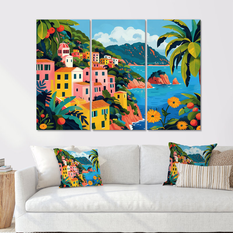 Ensemble de décorations murales roses, vertes et italiennes, H 28 po x l 36 po x P 1 po, Toile tendue