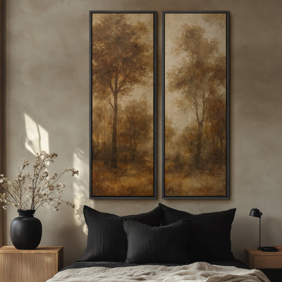 «Vintage sépia Woodland Trees Landscape for Office», ensemble de 2 reproductions d'art encadrées sur toile 60 po x 20 po x 2 pièces, 60 po x 30 po x 2 pièces