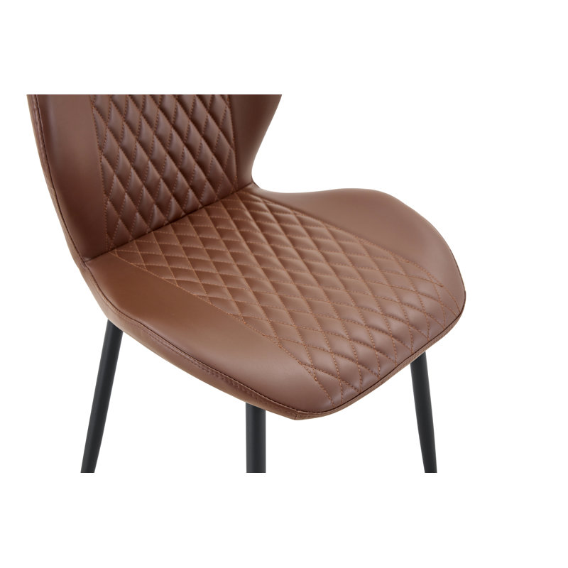 Ensemble de 4 chaises modernes en polyuréthane matelassé brun clair avec pieds en métal noir, Brun