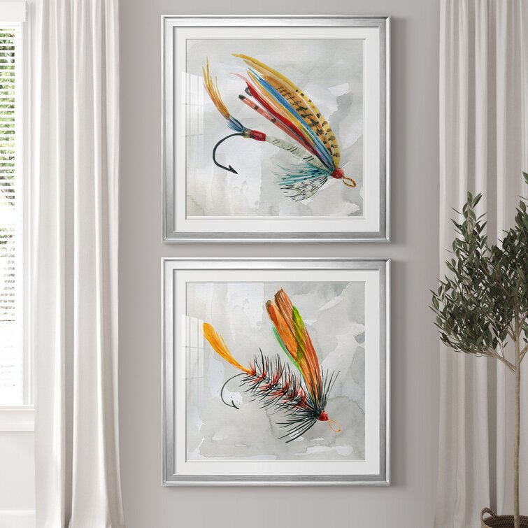 Fly Hook I - 2 Piece Print Set Breakwater Bay Format: Silver Framed Canvas, Size: 17.5 H x 35 W x 1.5 D, Mat Color: No Mat