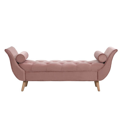 Upholstered Velvet Bench With 2 Pillows, Button Tufted Ottoman, Footstool With Solid Wood Legs For Versatile Home Use