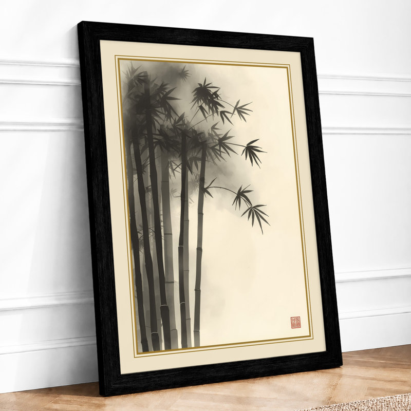 Bamboo in Ink Japandi - Framed Print, Black, A3 - 42.0 x 29.7 cm