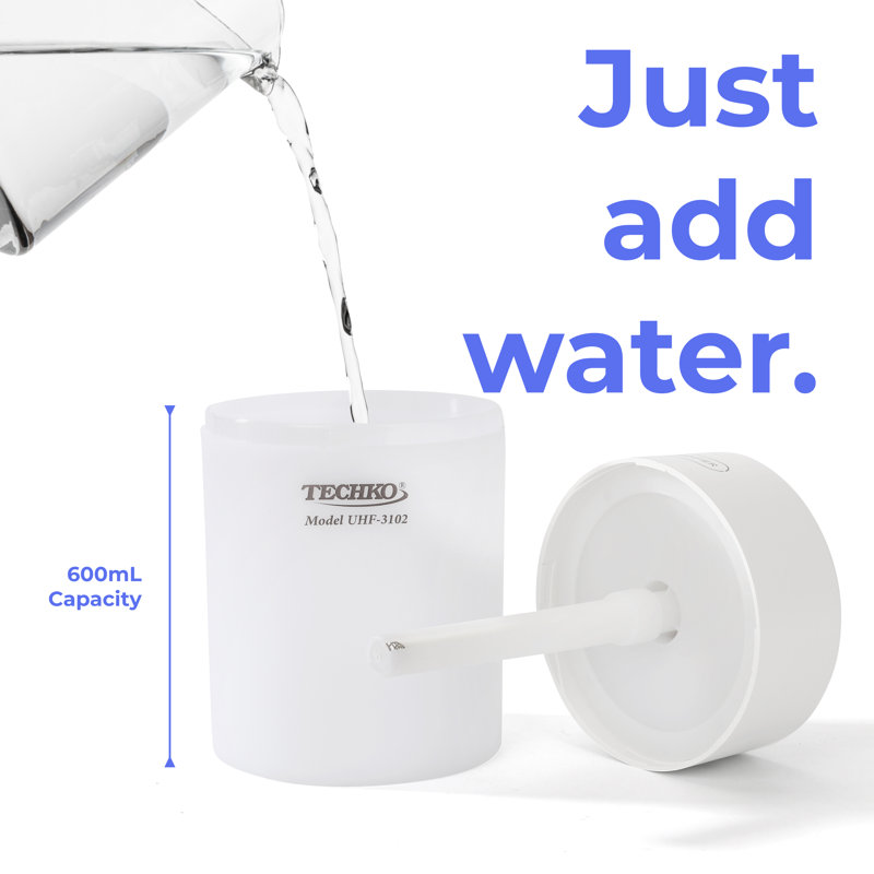 Techko Portable Cool-Mist Ultrasonic Tabletop 600ml Humidifier w/ LED Night Light