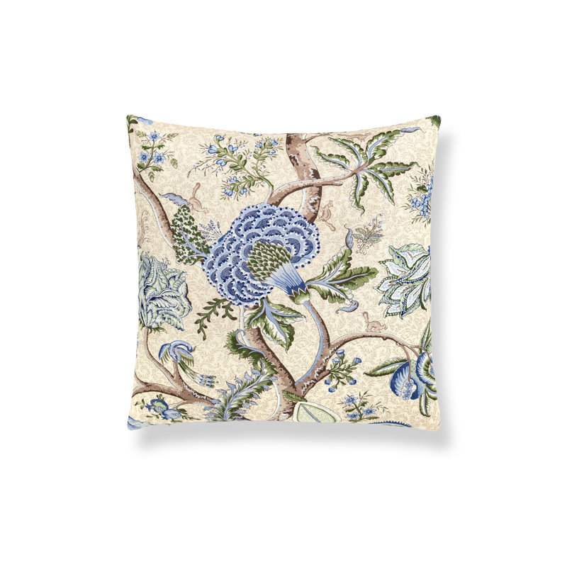 Pondicherry Cotton Pillow, Blue/Green/Cream Floral