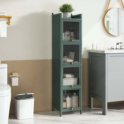 Modern Four-Tier Glass Door Cabinet With Featuring Five-Tier Storage, For Entryway Living Room Bathroom Dining Room