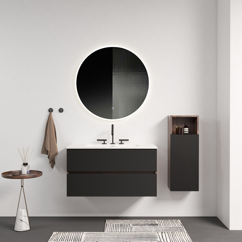 Ensemble de meuble-lavabo mural 36 "pour salle de bain moderne, armoire de rangement murale moderne, Noyer, 36"