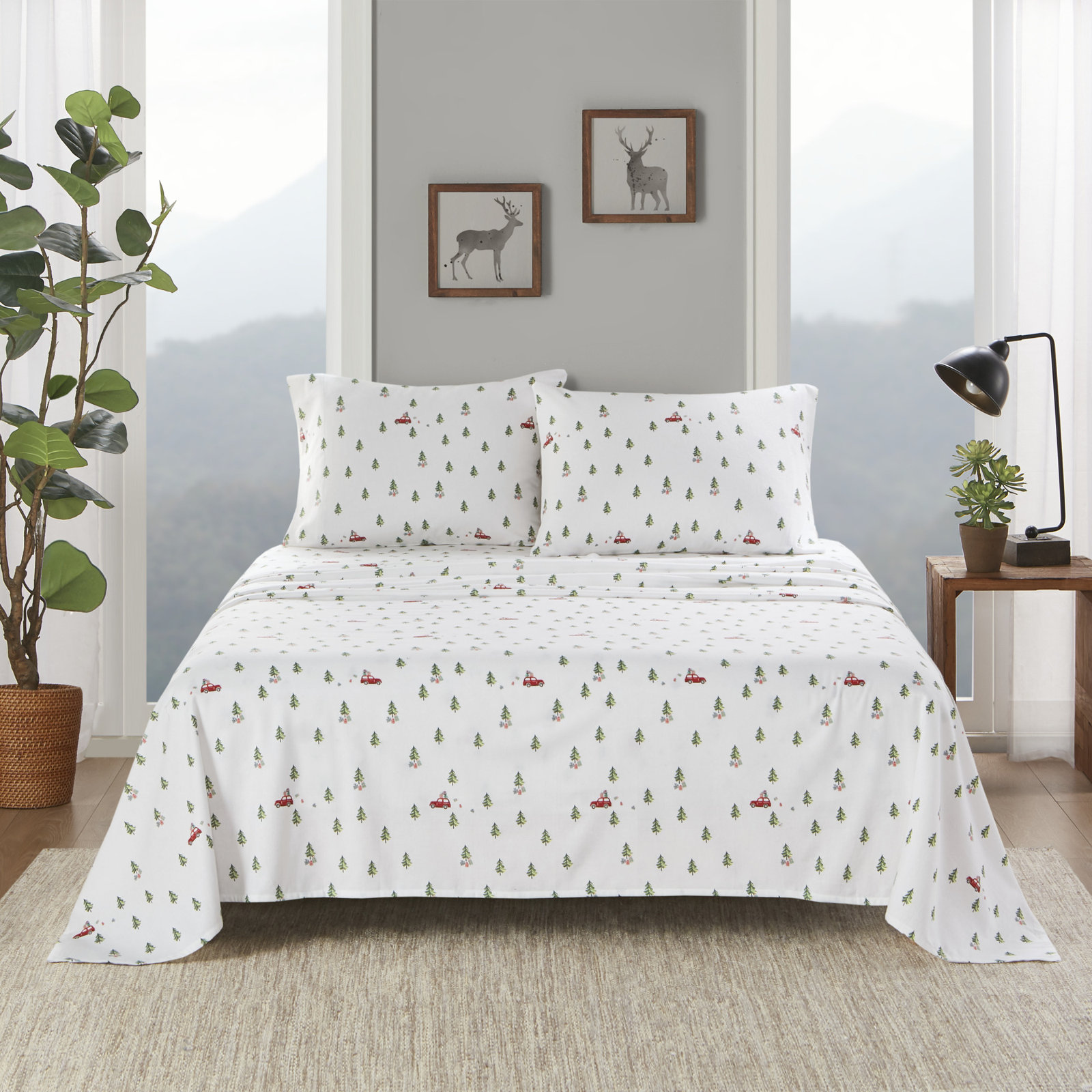 Woolrich 100% Cotton Flannel Sheet Set, Twin Sheet Set with 1 Pillowcase, Green Tree Trip