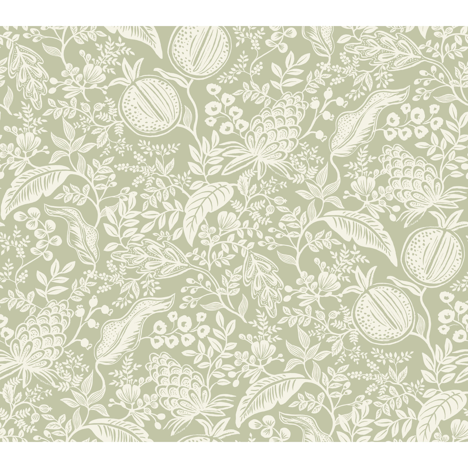 Pomegranate White Peel and Stick Wallpaper, Green