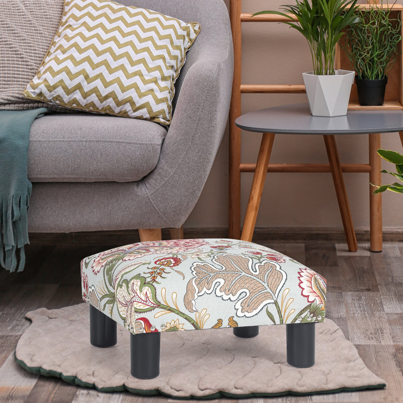 15.7'' Wide Square Footstool Upholstered Ottoman, Red/Green
