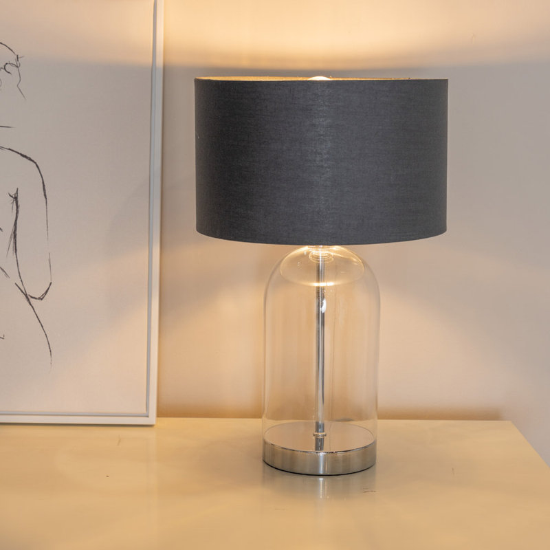 Danylle Glass Table Lamp, No, Clear/Silver Base/Grey Shade
