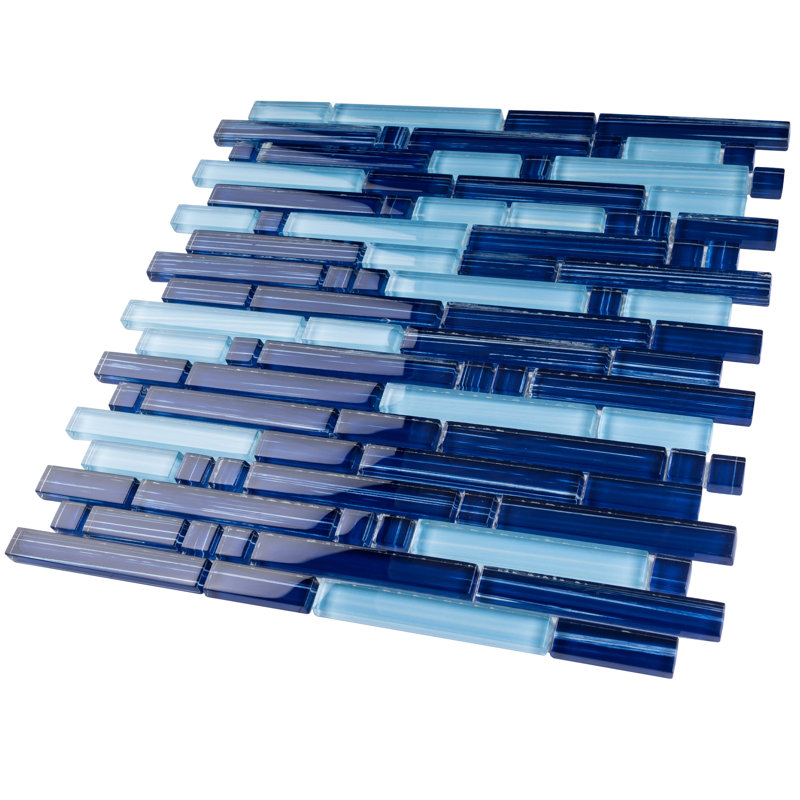 Natural Glass Linear Mosaic Tile, Blue