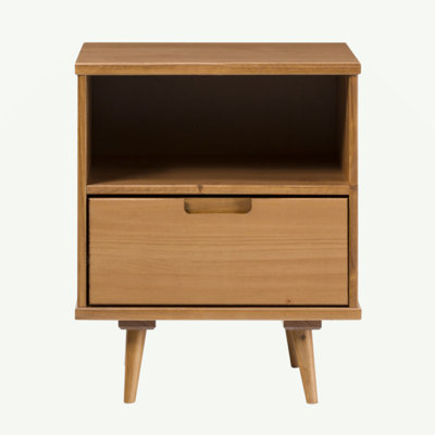 Mid-Century Solid Wood 1-Drawer Side Table – Caramel