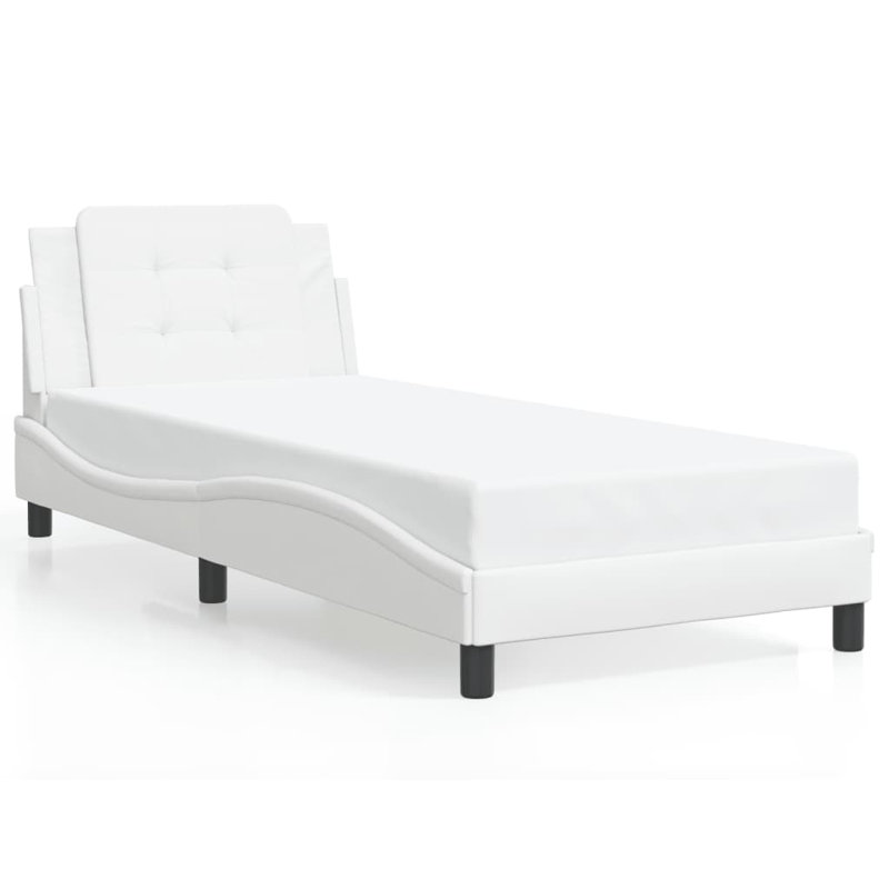 Vidaxl Bed Frame With Headboard Faux Leather, White , Extra-long Twin