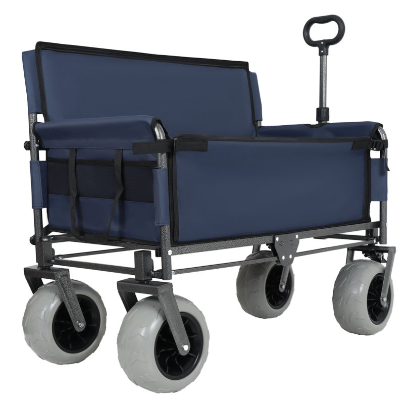 Chariot pliant 3 en 1 avec siège de banc - capacité de 500 lb, roues tout-terrain de 9 po x 4 po, structure en acier robuste pour le camping, la plage et l'extérieur