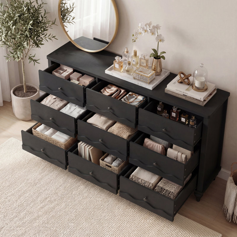 Commodes Abson de 63 po de largeur avec 9 commodes de largeur, Noir