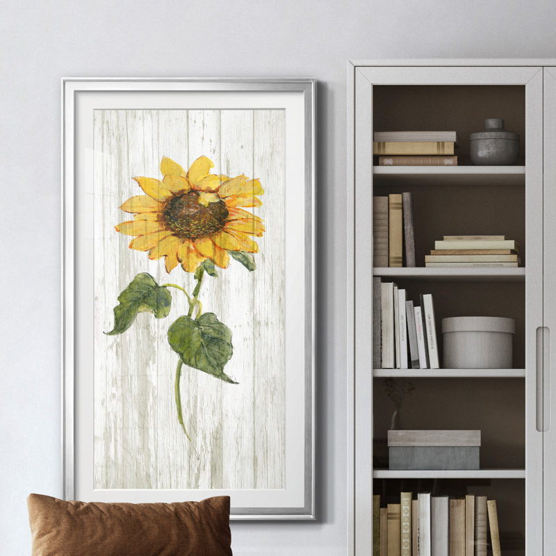 Tournesol en automne II - peinture encadrée, Argent, H 10,5 po x l 18,5 po x P 1,5 po