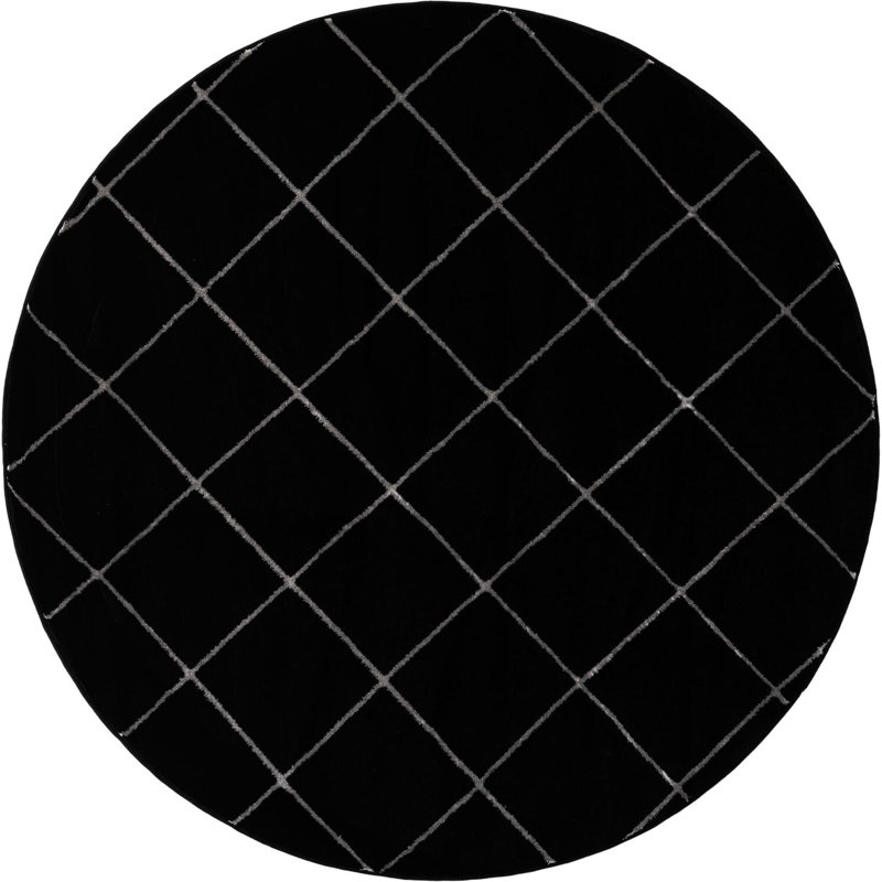 Tapis contemporain noir et argent Etowah, Rond 6 pi 1 po