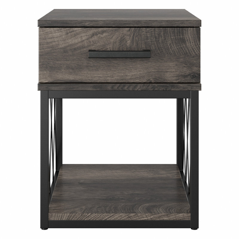 23'' Tall End Table with Storage, Dark Grey Hickory