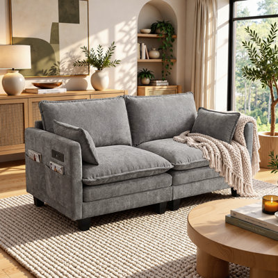 110.4'' Wide L-Shaped Living room sofa, Modular Sectional Sofa, 4 Seater Sofa Comfy Cloud Couch Chenille Upholstered Sofa with Ottoman,Gray