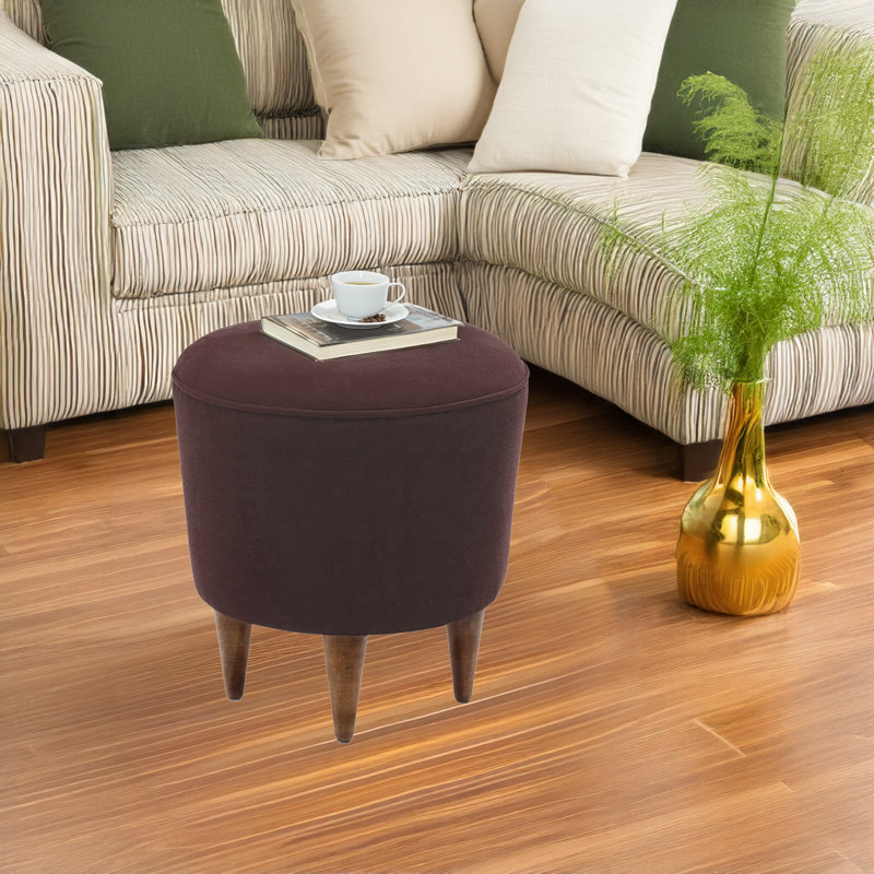 Upholstered Ottoman, Brown Polyester