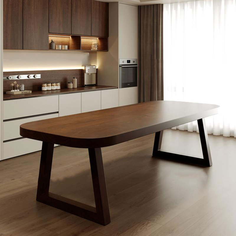 Nut-brown Rectangular Solid Wood Dining Table, 29.53"H x 86.61"L x 35.43"W