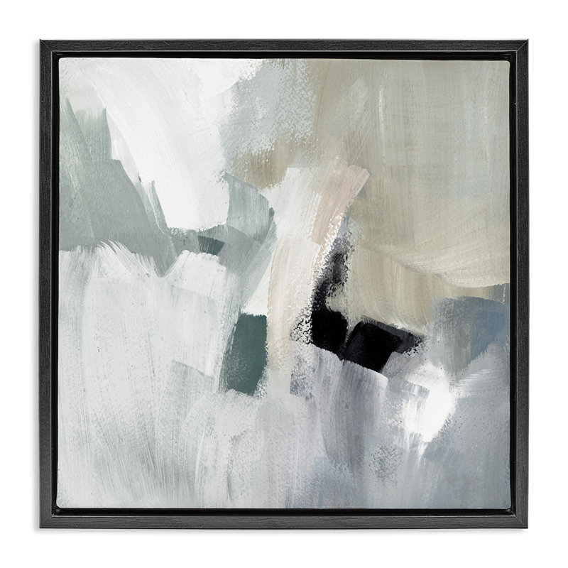 «Quiet In Grays», art mural encadré flottant abstrait par Lanie Loreth, Cadre flottant noir de jais, H 25 po x l 25 po
