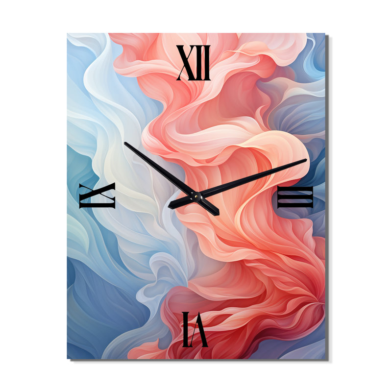 Horloge murale encre vague ondulée bleue et rouge - Encre liquide abstraite surdimensionnée, H 32 po x l 16 po x P 1 po
