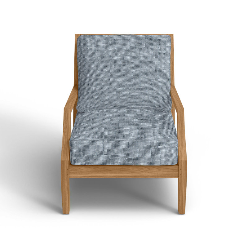 Haley Teak Patio Chair with Cushions, Natural Teak, No welt + Standard fill, Rollo Chambray InsideOut® Linen
