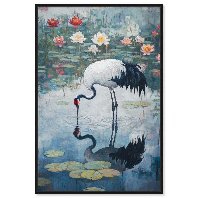 «Crane in Lilies», toile élégante par Crane , Structure noire, H 16 po x l 11 po
