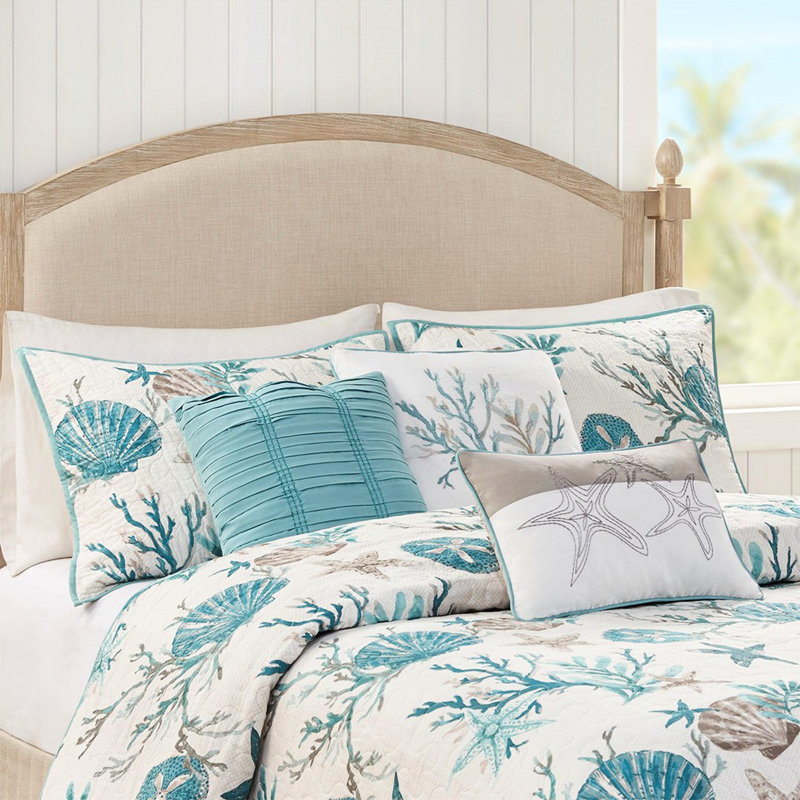Courtepointe en coton 6 pièces Coastal, King Comforter + 5 Additional Pieces, Aqua