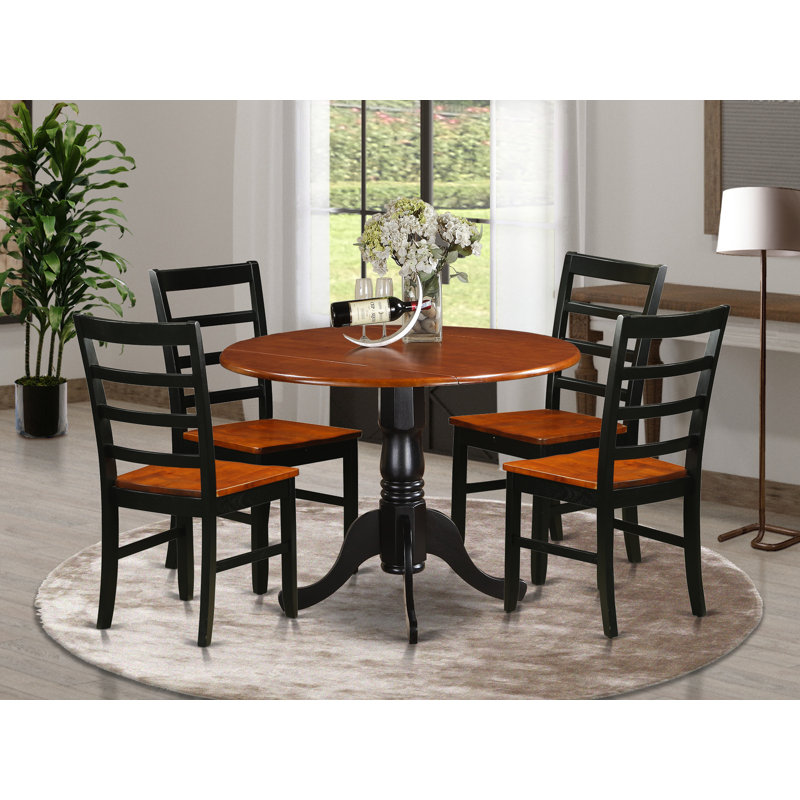 Ensemble de 5 pièces pour 4 pièces comprenant une table de salle à manger ronde avec Dropleaf et 4 chaises, 42 po x 42 po, noir et cerise