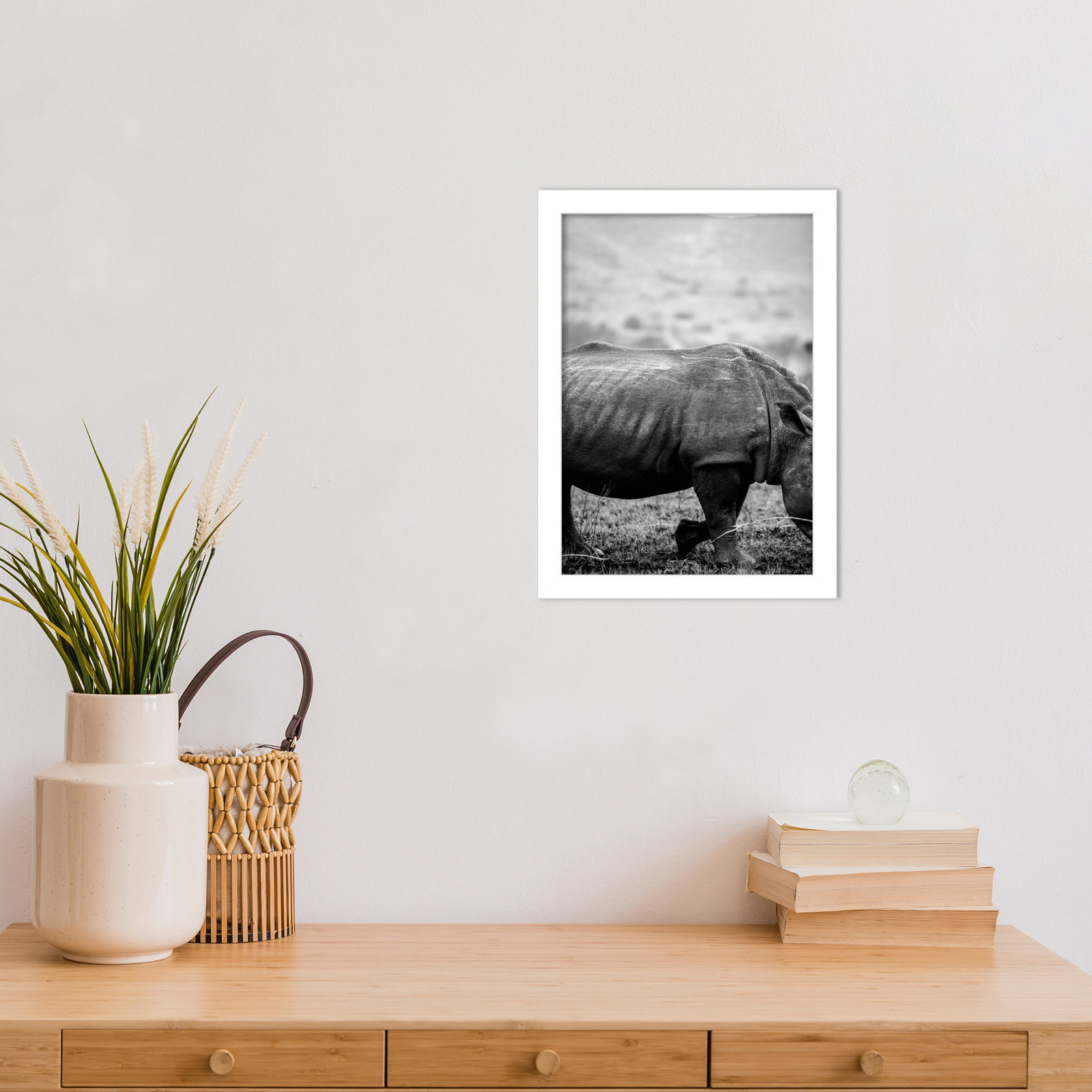 Pepperidge "Black Rhino" Print, White, 13" H x 10" W